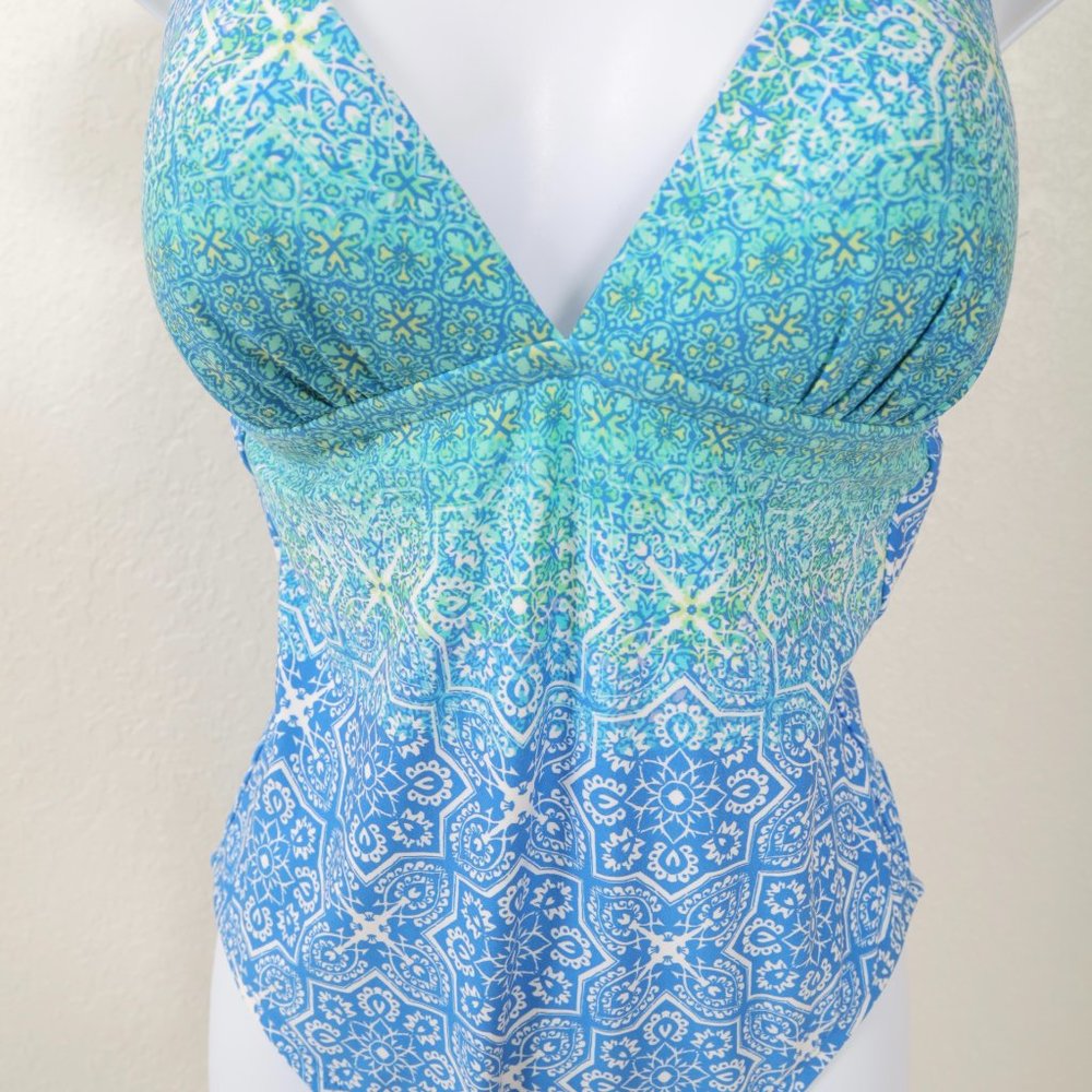 La Blanca Tile We Meet Again One Piece‎ Swimsuit, teals and blues, 4 NWOT - Picture 11 of 15